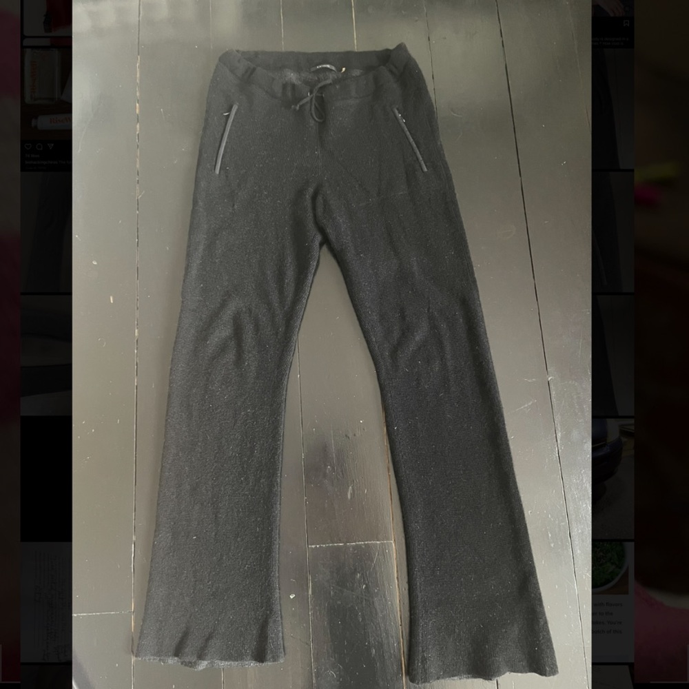 ELIE TAHARI BLACK SOFT cashmere Waffle Drawstring Pants M